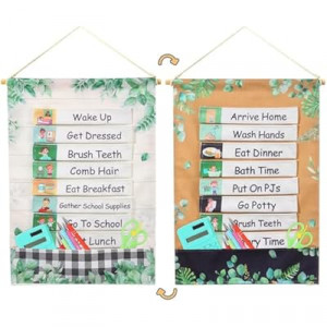 Blosssound Visual Schedule for Kids with Autism Reversible Chore Chart Eucalyptus Daily Routine Chart Dou…