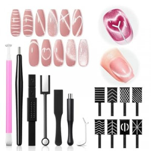 modelones Cat Eye Magnet Set, 15PCS French Cateye Gel Nail Polish Magnet Nail Art Tools Set Heart Ma…