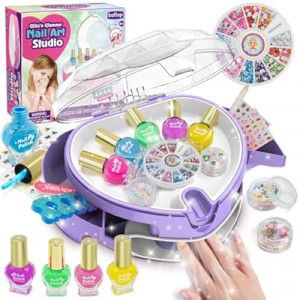 BATTOP Kids Nail Polish Set for Girls,Kids Nail Kit with Organizer Nail Dryer, Polish, Stickers, Gems, Filer -…