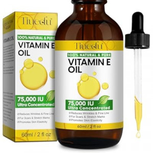 Tiuedu Natural Vitamin E Oil for Skin, 75,000 IU Ultra Concentrated Vitamin E Oil for Face, Hair and Scars, Moist…