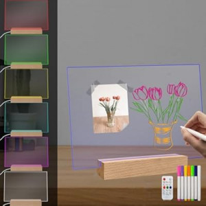Fincoly Acrylic Dry Erase Board with Light for Kids LED Note Board 7 Colors Change 7 Markers Remote C…