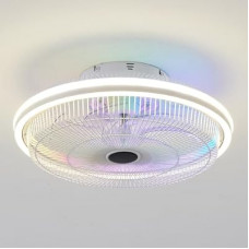 HuixuTe Modern White Caged Ceiling Fan with Lights Remote APP Voice Control, 7-Color RGB Ceiling Fan wi…