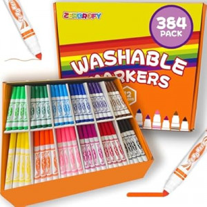 384 PCS Washable Markers for Kids - Non Toxic 12 Color Bulk Set Draw 1mm Fine to 5mm Broad Tip，Ele…