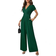 LOOKBOHO Women Dressy Casual Jumpsuits Elegant High Waist Side Ruched Romper Summer Short Sle…