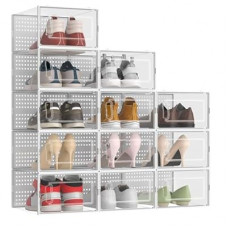 12 Pack XXX-Large Modular Clear Plastic Stackable Shoe Storage Organizer for Closet, Space Saving…