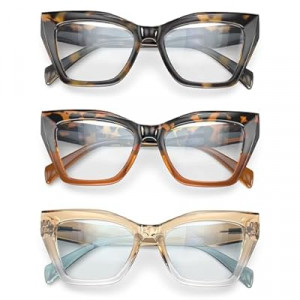 OUKEMAX 3-Pack Women's Reading Glasses with Blue Light Blocking and Anti-Glare Features