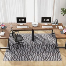 Blue&Black Checkered Diamond-Pattern Computer Chair Mat for Hardwood, 60