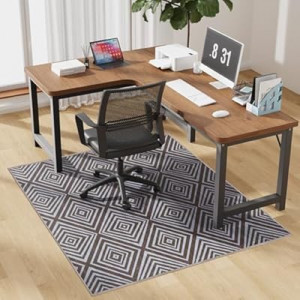 Blue&Black Checkered Diamond-Pattern Computer Chair Mat for Hardwood, 50