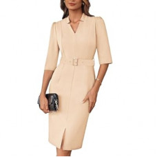 GRACE KARIN Women's Work Dress 3/4 Sleeve V Neck Bodycon Sheath Dress Zipper Up Office Business Dre…