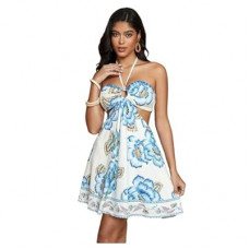 MakeMeChic Women's Summer Tropical Print Mini Dress Sundress 2025 Halter Backless Cut Out Short…