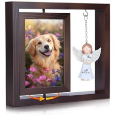 Dog Memorial Gifts for Loss of Pet, Rotating Wooden Picture Frame with Resin Angel Statues for 4x6 Photo,…