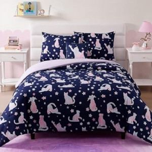Wink Deer Full Size Comforter Set for Girls-4 Pieces Cute Cat Full Bedding Sets for Kids, 1 Comforter, 2 Shams…