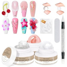 Bevimee Solid Builder Gel for Nails 3PCS, 3D Hard Gel for Nail Art Sculpting Non-Stick Hand, Clear W…