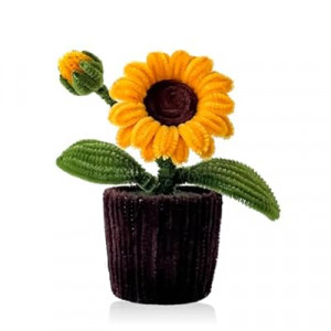 Sinlxcoy Crochet Sunflower Gift for Desk Decor, Handmade Emotional Support Flowers for Office, Thank Y…