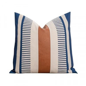 Vfuty Farmhouse Stripe Pillow Cover 18x18 Boho Accent Cushion Case Faux Leather Decorative Pillowcase,…