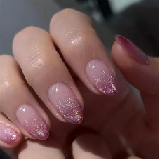 YOSOMMK Purple Gradient Short Press on Nails Almond Shaped Cat Eye Acrylic Nails Press ons 24Pcs Gl…