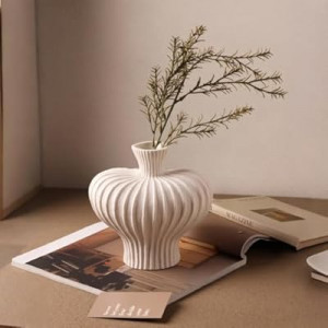 Flower Vase - 6.9 Inch Ceramic Vase for Home Decor, Lantern-Shaped Small Decorative Centerpieces for P…