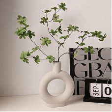 White Donut Vase - 9 Inch Ceramic Flower Vase, Minimalist Boho Home Decor for Centerpieces, Wedding, Li…