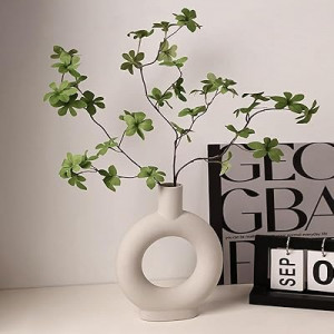 White Donut Vase - 9 Inch Ceramic Flower Vase, Minimalist Boho Home Decor for Centerpieces, Wedding, Li…