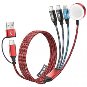 Dual Type-C Port 4in2 USB C Cable for Apple Watch Charger/iPhone 17 Charger/Lightning,Multi Charging C…