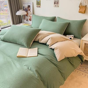 DCSKY Duvet Cover Set - 100% Washed Cotton, 3 Piece Pre-Washed Super Soft Breathable Bedding wit…