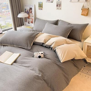 DCSKY Duvet Cover Set - 100% Washed Cotton, 3 Piece Pre-Washed Super Soft Breathable Bedding wit…
