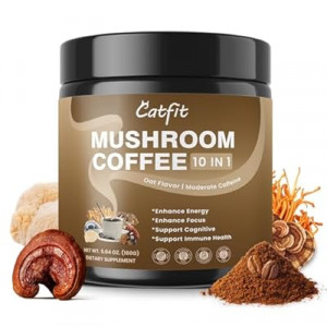Mushroom Coffee,10 Adaptogenic Mushrooms With Oatmeal Powder MCT Oil, Hydrolyzed Collagen, Insta…