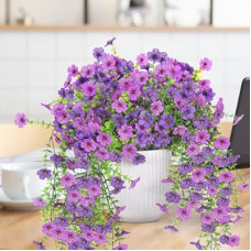 Artificial Fake Hanging Flowers Plants for Home Spring Decoration,2 PCS Faux Silk Daisy with Eucalyptus Lea…