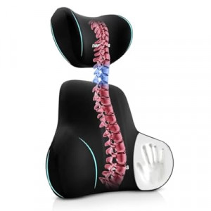 FAMCHAINS Lumbar Support Pillow for car and Car Neck Pillow Kit, Memory Foam Lumbar Back Neck P…
