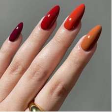 YOSOMMK Burgundy Acrylic Press on Nails Almond Shaped Medium Nails Press ons 24Pcs Dark Orange Artific…