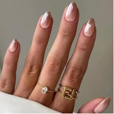 YOSOMMK Brown Ombre Press on Nails Short Almond Shaped Acrylic Fake Nails Press ons with Glue 24Pc…