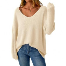 GKBK Women's Oversized Sweaters V Neck Off The Shoulder Sweater Long Sleeve Pullover Loose Fit Spring Cl…