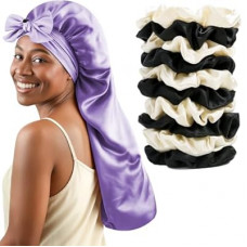 Long Hair Bonnet for Women, XL Silky Satin Sleeping Cap with Tie Band for Braids Curly Hair, Includes…