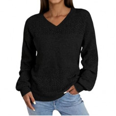 NORACORA Women's V Neck Sweaters Crochet Soft Lightweight Knit Loose Pullover Sweater Long S…