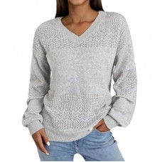 NORACORA Women's V Neck Sweaters Crochet Soft Lightweight Knit Loose Pullover Sweater Long S…