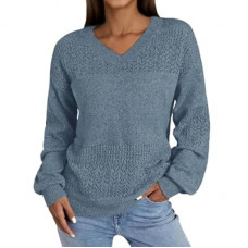 NORACORA Women's V Neck Sweaters Crochet Soft Lightweight Knit Loose Pullover Sweater Long S…