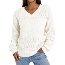 NORACORA Women's V Neck Sweaters Crochet Soft Lightweight Knit Loose Pullover Sweater Long S…