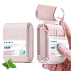 104 Count Twin Line Mint Floss Picks,2 Box Dental Floss Portable Travel Case,No Break No Shred Hig…
