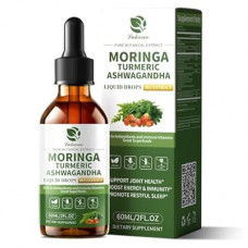 12-in-1 Organic Moringa Drops with Ashwagandha Turmeric Quercetin, Lipsomal 98% Absorption & 30:1 E…