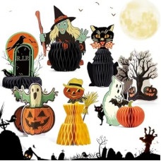 7PCS Halloweens Honeycomb Centerpieces, Halloween Party Decorations, Black Cat Ghost Table…
