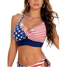 VIAURBE Womens V Neck Bikini Tops Adjustable Spaghetti Straps Bathing Suit Twist Front Swimsuit Padded