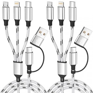 Travel Essentials Multi Charging Cable(2Pack, 5FT), 5 in 1 Charging Cables for Multiple Devices, Nylon…