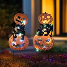 HONGLAND Halloween Decorations Solar Lights, 2 Pack Outdoor Waterproof Metal Pumpkin Stake w…