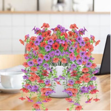 Artificial Fake Hanging Flowers Plants for Home Spring Decoration,2 PCS Faux Silk Daisy with Eucalyptus Lea…