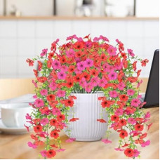 Artificial Fake Hanging Flowers Plants for Home Spring Decoration,2 PCS Faux Silk Daisy with Eucalyptus Lea…