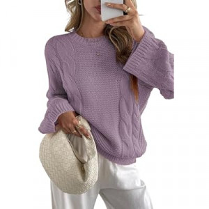 Cakulo Womens Oversized Pullover Sweaters Bell Sleeve Chunky Cable Knit Sweater Crewneck Trendy Knit…