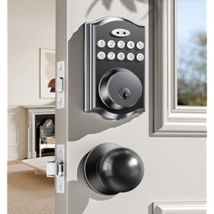 Keyless Entry Door Lock with 2 Knobs, Electronic Backlit Keypad Deadbolt with Handle Set, Auto Loc…