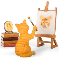VOFSTAND Resin Cat Painting Self-Portrait Figurine Set - Whimsical Tiger Art Decor for Cat Lovers, Inspi…