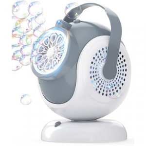 Rechargeable Bubble Machine - Auto 360° Rotation, 75° Tilt Range, 10 Large Wands - Bubbles Blower Mak…