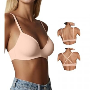 ZYQEXA Seamless Wireless Bra for Women with Support - No Underwire Plunge Push Up Comfy Tshirt Bras…